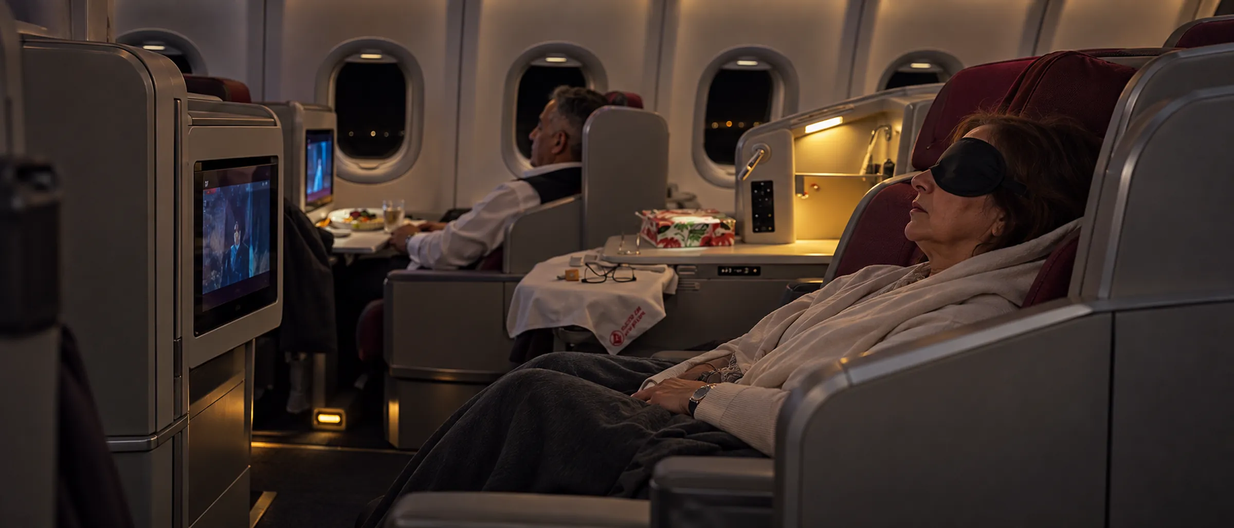 Cabine Affaires de l'A330neo Air Algérie, de nuit