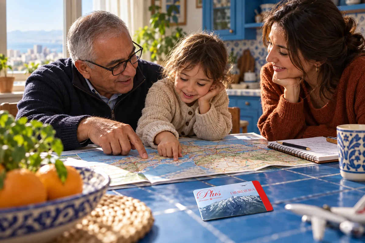 Famille préparant un voyage autour d'une carte